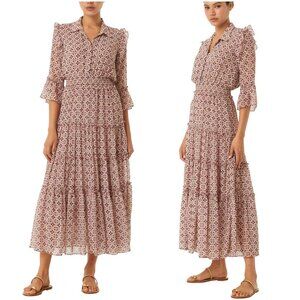 MISA Los Angeles Pamelina Dress L large Warm Winter Tile tiered maxi pink